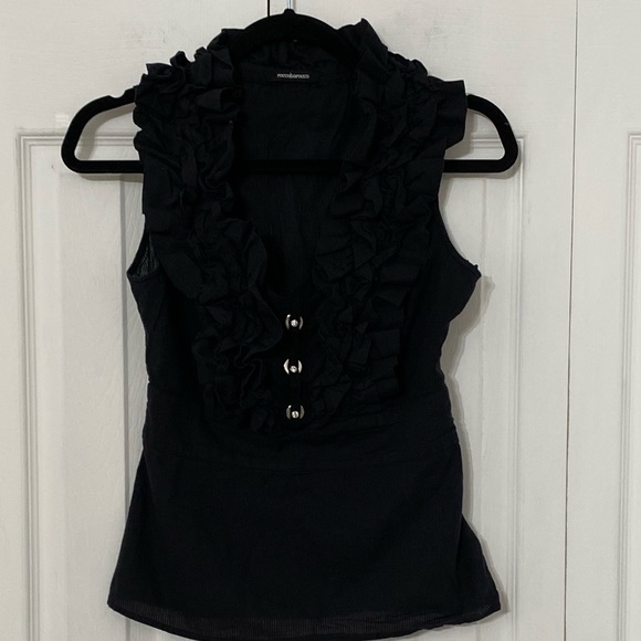 roccobarocco | Black Rhinestone Ruffled Top 6 - Picture 2 of 9